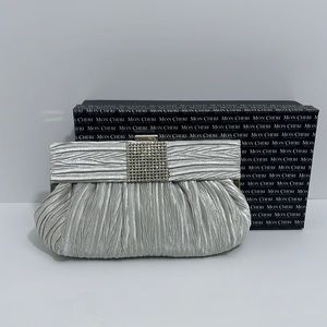 Mon Cheri Elegant Silver Clutch with Rhinestone Accent